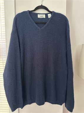 Vintage Fiesole Made in Italy Navy blue Wool Blend V-neck Sweater Sz XL Unisex